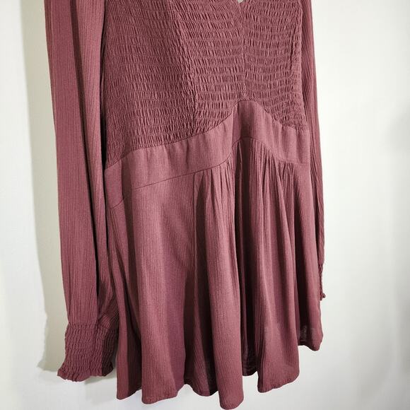 Torrid Womens Babydoll Crinkle Gauze Smocked Top Plus Size 1X Pink Long Sleeve - Picture 7 of 10